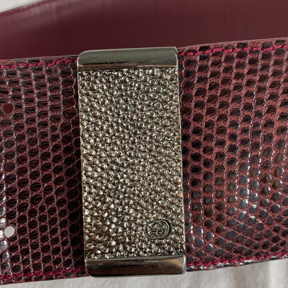 GUCCI Wide Burgundy Lizard and Leather Belt 70-28 - Picture 6 of 12